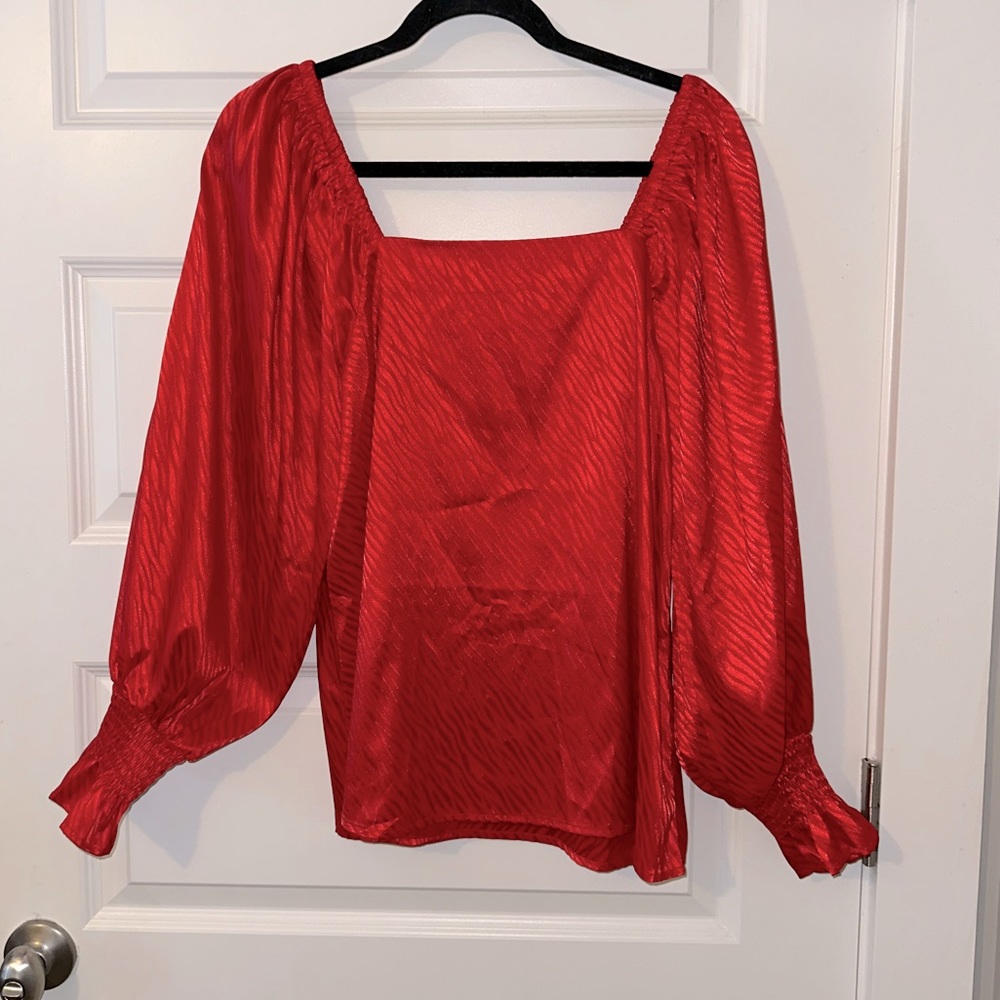 Vine & Love Square Neck Red Metallic Tiger Striped long Sleeve
